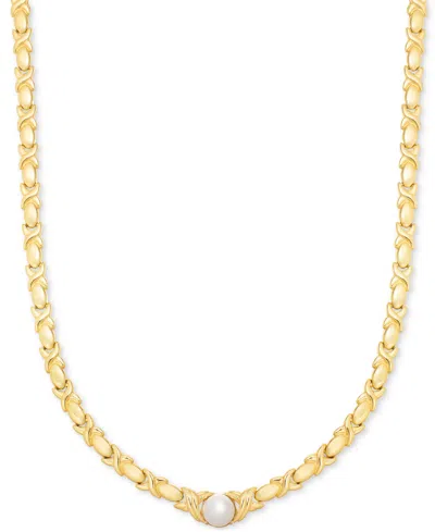 Macy's Cultured Freshwater Pearl (9mm) 18" Collar Necklace In 14k Gold-plated Sterling Silver In Gold Over Sterling Silver