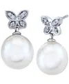 Macy's Cultured Freshwater Pearl (9mm) And Diamond (1/10 Ct. T.w.) Butterfly Drop Earrings In 14k White Gol In White Gold