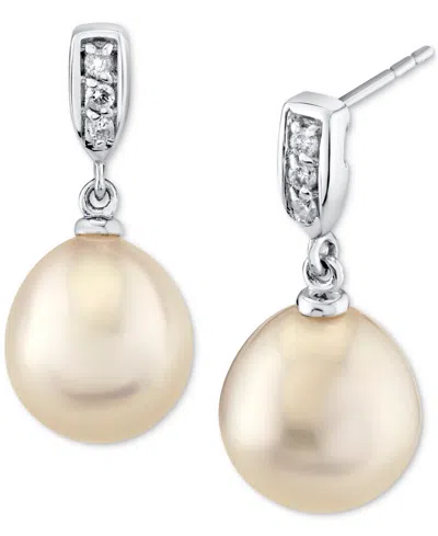 Macy's Cultured Freshwater Pearl (9mm) & Diamond Accent Drop Earrings In 14k White Gold