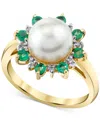 Macy's Cultured Freshwater Pearl (9mm), Emerald (1/2 Ct. T.w.) & Diamond Accent Statement Ring In 10k Gold In Gold