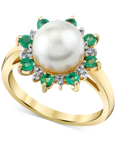 Macy's Cultured Freshwater Pearl (9mm), Emerald (1/2 Ct. T.w.) & Diamond Accent Statement Ring In 10k Gold