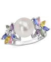 Macy's Cultured Freshwater Pearl (9mm), Multi-sapphire (1-5/8 Ct. T.w.) & Diamond (1/8 Ct. T.w.) Ring In 14 In Multi