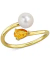 Macy's Cultured Freshwater Pearl & Citrine Ring (3/8 Ct. T.w.) In 18k Gold-plated Sterling Silver In Yellow