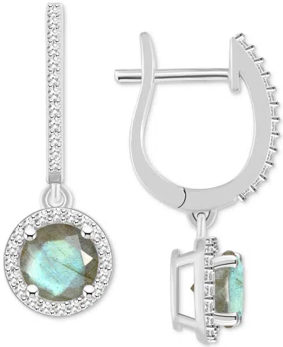 Macy's Cultured Freshwater Pearl& Diamond (1/3 Ct. T.w.) Halo Leverback Earrings In Sterling Silver (also I In Labradorite