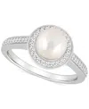 Macy's Cultured Freshwater Pearl & Diamond (1/5 Ct. T.w.) Halo Ring In Sterling Silver (also In Onyx, Labra In Pearl