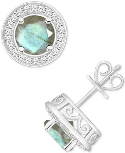 Macy's Cultured Freshwater Pearl & Diamond (1/5 Ct. T.w.) Halo Stud Earrings In Sterling Silver (also In On In Labradorite