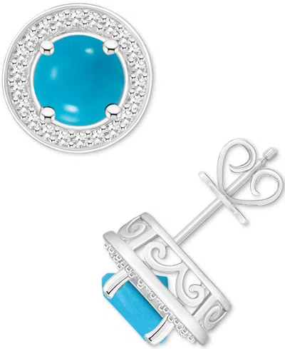 Macy's Cultured Freshwater Pearl & Diamond (1/5 Ct. T.w.) Halo Stud Earrings In Sterling Silver (also In On In Turquoise