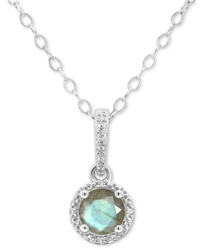 Macy's Cultured Freshwater Pearl & Diamond Accent 18" Pendant Necklace In Sterling Silver (also In Onyx, Tu In Labradorite