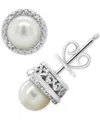 Macy's Cultured Freshwater Pearl & Diamond Accent Stud Earrings In Sterling Silver (also In Onyx, Labradori In Pearl