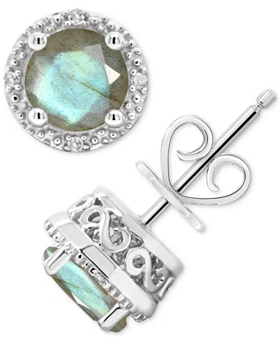 Macy's Cultured Freshwater Pearl & Diamond Accent Stud Earrings In Sterling Silver (also In Onyx, Labradori In Labradorite
