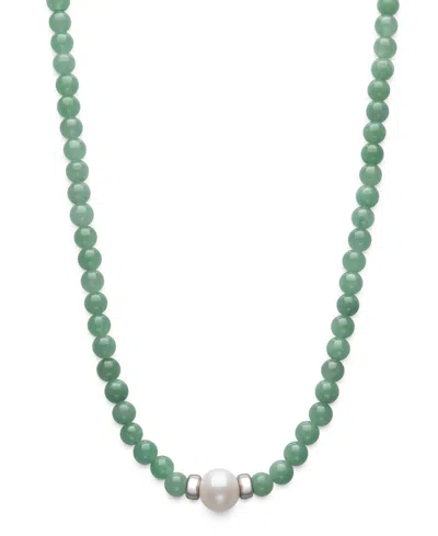 Macy's Cultured Freshwater Pearl & Dyed Green Jade Necklace In Sterling Silver