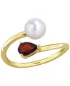 Macy's Cultured Freshwater Pearl & Garnet Ring (1/2 Ct. T.w.) In 18k Gold-plated Sterling Silver In Gold
