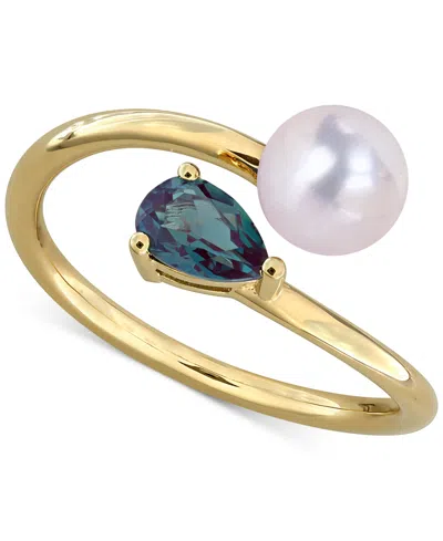 Macy's Cultured Freshwater Pearl & Lab-created Alexandrite Ring (5/8 Ct. T.w.) In 18k Gold-plated Sterling 