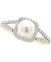 Macy's Cultured Freshwater Pearl & Lab-created White Sapphire (1/4 Ct. T.w.) Halo Ring In 10k Gold (also In In Pearl