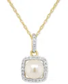 Macy's Cultured Freshwater Pearl & Lab-created White Sapphire (1/6 Ct. T.w.) Halo 18" Pendant Necklace In 1 In Pearl