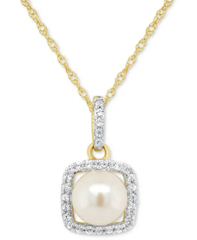Macy's Cultured Freshwater Pearl & Lab-created White Sapphire (1/6 Ct. T.w.) Halo 18" Pendant Necklace In 1