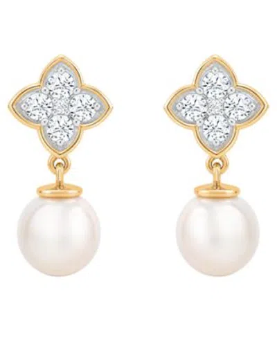 Macy's Macys Cultured Freshwater Pearl Lab Grown Sapphire Necklace Drop Earrings In 14k Yellow Gold Plated  In Multi