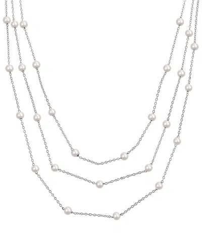 Macy's Cultured Freshwater Pearl Layered Necklace In Sterling Silver In Multi