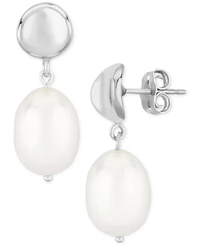 Macy's Cultured Freshwater Pearl Oval Drop Earrings (8 X 10mm) In 14k Gold In Metallic