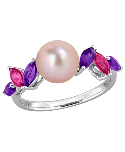 Macy's Cultured Freshwater Pearl, Pink Amethyst (5/8 Ct. T.w.) & Pink Topaz (3/8 Ct. T.w.) Ring In Sterling In Multi