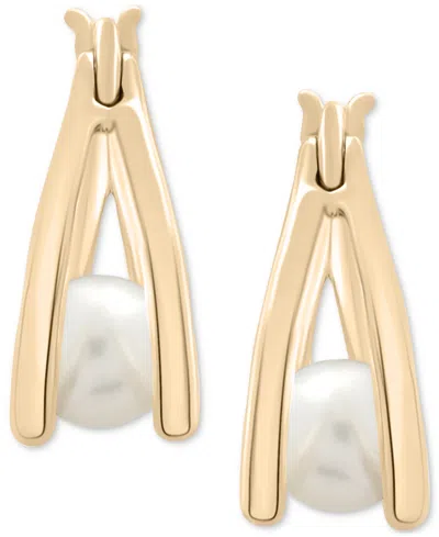 Macy's Cultured Freshwater Pearl Shell Small Split-hoop Earrings In 14k Yellow Gold-plated Sterling Silver, In Gold Over Silver