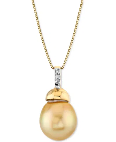 Macy's Cultured Golden South Sea Baroque Pearl (10-12mm) & Diamond Accent 18" Pendant Necklace In 14k Gold In Yellow Gold
