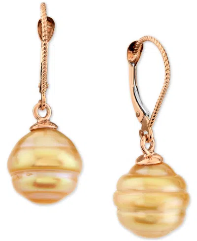 Macy's Cultured Golden South Sea Baroque Pearl (9-11mm) Leverback Drop Earrings In 14k Rose Gold