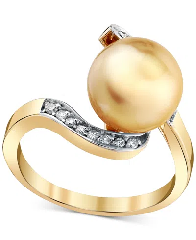 Macy's Cultured Golden South Sea Pearl (10mm) & Diamond (1/6 Ct. T.w.) Swirl Ring In 14k Gold In Yellow Gold