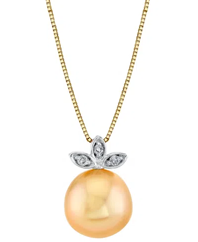 Macy's Cultured Golden South Sea Pearl (10mm) & Diamond Accent 18" Pendant Necklace In 14k Yellow Gold & 14