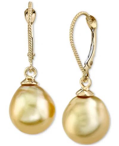 Macy's Cultured Golden South Sea Pearl (10mm) Drop Earrings In 14k Gold In Yellow Gold