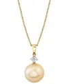 Macy's Cultured Golden South Sea Pearl (11mm) & Diamond (1/10 Ct. T.w.) 18" Pendant Necklace In 14k Gold In Gold