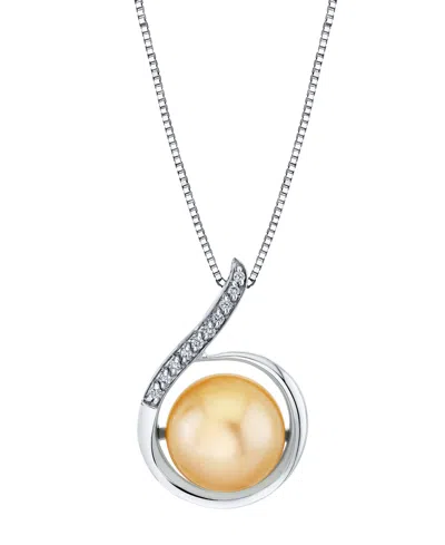 Macy's Cultured Golden South Sea Pearl (11mm) & Diamond Accent Pendant Necklace In Sterling Silver