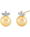 Macy's Cultured Golden South Sea Pearl (9mm) & Diamond Accent Stud Earrings In 14k Yellow & White Gold In Gold