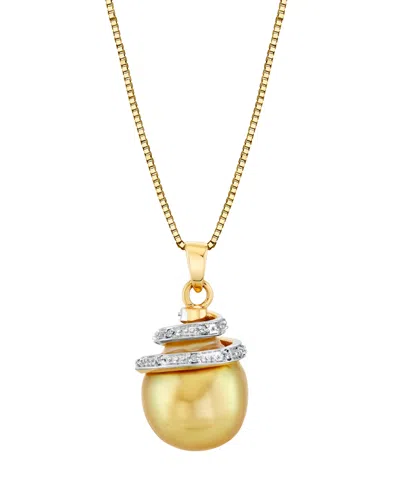 Macy's Cultured South Sea Baroque Pearl Pendant (diamond Accent) In 14k Yellow Gold