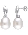 Macy's Cultured South Sea Pearl (11mm) & Diamond (1/20 Ct. T.w.) Oval Drop Earrings In 14k White Gold In Metallic