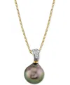 Macy's Cultured Tahitian Baroque Pearl (8mm) & Diamond Accent 18" Pendant Necklace In 10k Gold In Black
