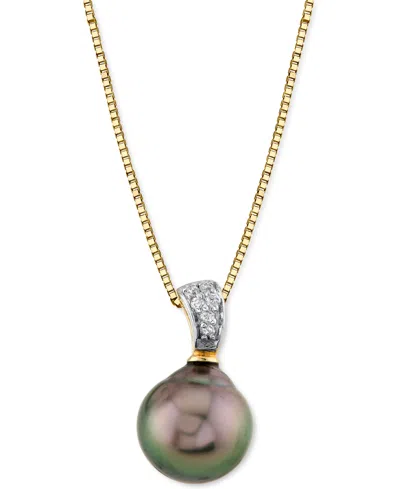 Macy's Cultured Tahitian Baroque Pearl (8mm) & Diamond Accent 18" Pendant Necklace In 10k Gold In Black