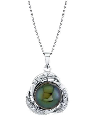 Macy's Cultured Tahitian Pearl (10mm) & Diamond (1/8 Ct. T.w.) 18" Pendant Necklace In 10k White Gold