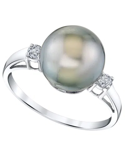 Macy's Cultured Tahitian Pearl (10mm) & Diamond (1/8 Ct. T.w.) Ring In Sterling Silver,  Exclusive In Multi