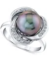 Macy's Cultured Tahitian Pearl (10mm) & Diamond (1/8 Ct.tw) Statement Ring In 10k White Gold