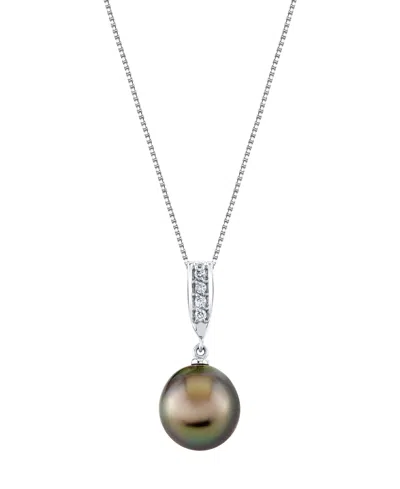 Macy's Cultured Tahitian Pearl (10mm) & Diamond Accent Necklace In 14k White Gold In Brown