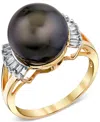 Macy's Cultured Tahitian Pearl (11mm) & Diamond (1/5 Ct. T.w.) Ring In 14k Gold In Black