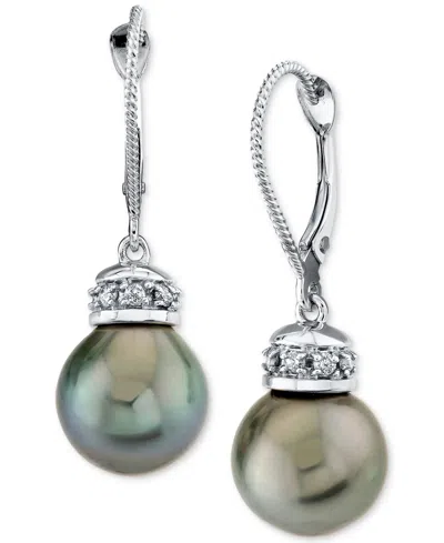 Macy's Cultured Tahitian Pearl (11mm) & Diamond Accent Leverback Drop Earrings In 14k White Gold