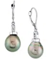 Macy's Cultured Tahitian Pearl (11mm) & Diamond Accent Leverback Drop Earrings In 14k White Gold In Black