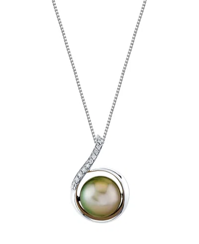 Macy's Cultured Tahitian Pearl (11mm) & Diamond Accents Pendant Necklace In Sterling Silver In Multi