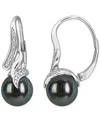 Macy's Cultured Tahitian Pearl (8-8.5mm) Diamond Accent Earrings In Sterling Silver In Silver
