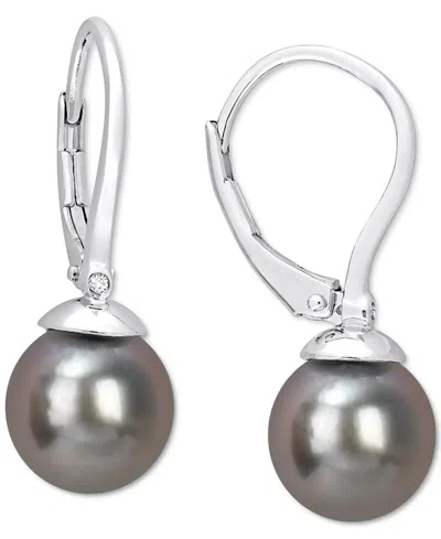 Macy's Cultured Tahitian Pearl (8mm) Leverback Drop Earrings In Sterling Silver In Black
