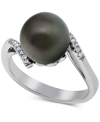 Macy's Cultured Tahitian Pearl (9-1/2mm) & Diamond Accent Ring In Sterling Silver