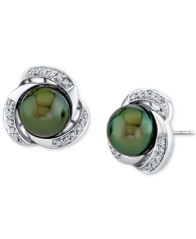 Macy's Cultured Tahitian Pearl (9mm) & Diamond (1/5 Ct. Tw.) Stud Earrings In 10k White Gold