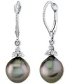 Macy's Cultured Tahitian Pearl (9mm) & Diamond (1/8 Ct. T.w.) Drop Earrings In 14k White Gold